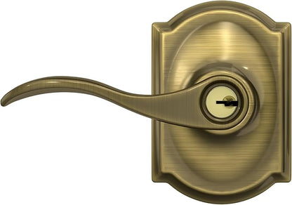 SCHLAGE Accent Lever with Camelot Trim Keyed Entry Lock in Antique Brass - F51A ACC 609 CAM