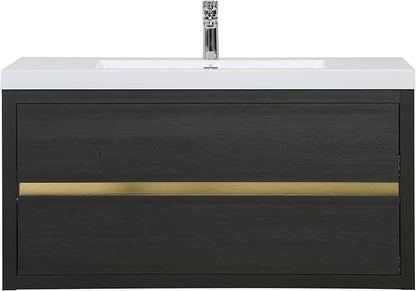42" Floating Bathroom Vanity with Sink, Wall-Mounted Bathroom Storage Vanity Cabinet with Resin Top Basin and Soft Close Drawers, Fully Assembled, Espresso Wood