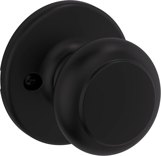 Kwikset Cove Dummy Door Knob, Single Sided Handle for Closets, French Double Doors, and Pantry, Matte Black Non-Turning Interior Push/Pull Door Knob