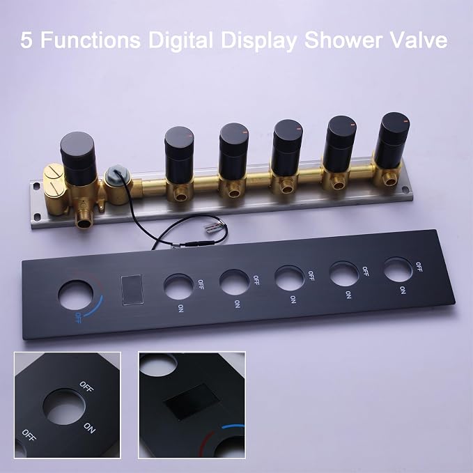 3 Functions Shower Head System Oil Rubbed Bronze Shower Faucet Set | 16X26 inch Ceiling Shower, 6 Body Jet, Handheld Shower, Temperature Display, 5 Functions Can All Run Together