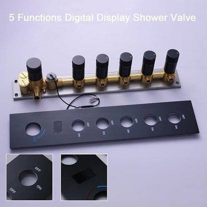 3 Functions Shower Head System Oil Rubbed Bronze Shower Faucet Set | 16X26 inch Ceiling Shower, 6 Body Jet, Handheld Shower, Temperature Display, 5 Functions Can All Run Together