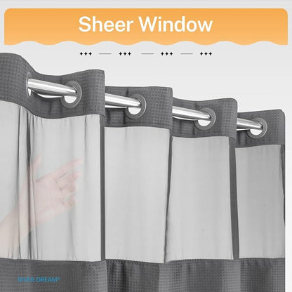 River Dream Heavyweight Waffle No Hook Shower Curtain with Liner,Gray,71x74 | Dotted Waffle,Snap-in Liner,Heavy Duty,Quick Dry,Mesh Top Window,With Bottom Magnets,Hotel-Grade,Washable,Standard Size