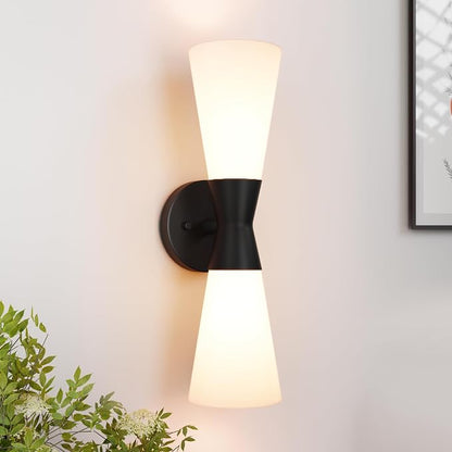 Bathroom Wall Sconce, Modern Indoor Vanity Light Fixtures 17", Up Down Lighting, Wall Mount Lamp for Living Room Bedroom Hallway Stairway Fireplace Mirror E26 Base 1PC White&Black