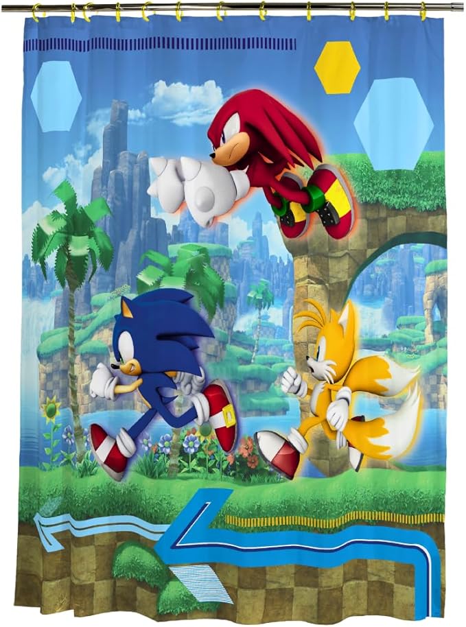 Sonic Anime 13-Piece Shower Curtain Set, 72 x 72 Inch Fabric Curtain with Hooks, Bathroom Decor, Machine Washable, (100% Officially Licensed Product) by Franco Collectibles