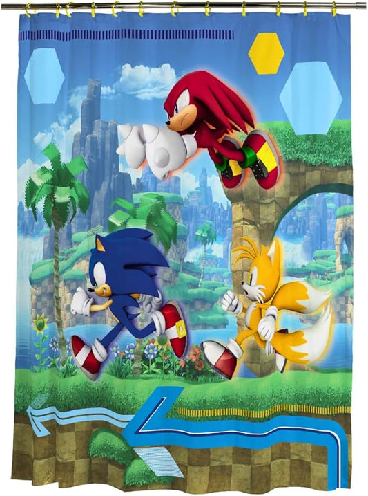 Sonic Anime 13-Piece Shower Curtain Set, 72 x 72 Inch Fabric Curtain with Hooks, Bathroom Decor, Machine Washable, (100% Officially Licensed Product) by Franco Collectibles