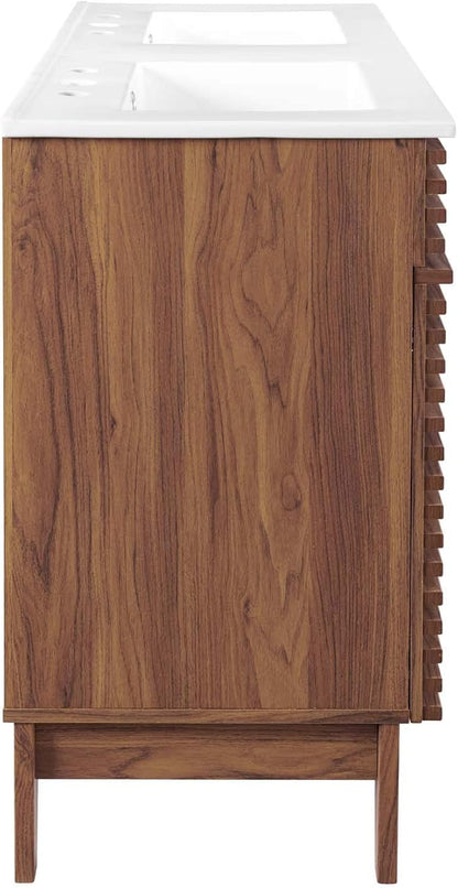 Modway Render 48" Double Sink Bathroom Vanity Cabinet in Walnut White