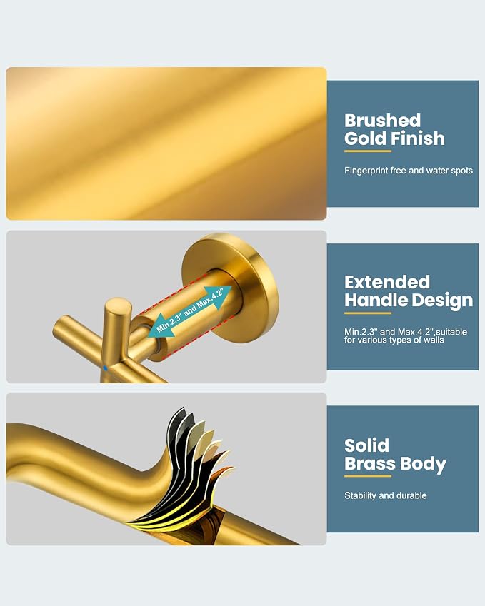 Wall Mount Tub Filler ARCORA Brushed Gold Bathtub Faucet Long Spout Reach, 2 Cross Handles Wall Mount Tub Faucet with Brass Rough in Valve Included