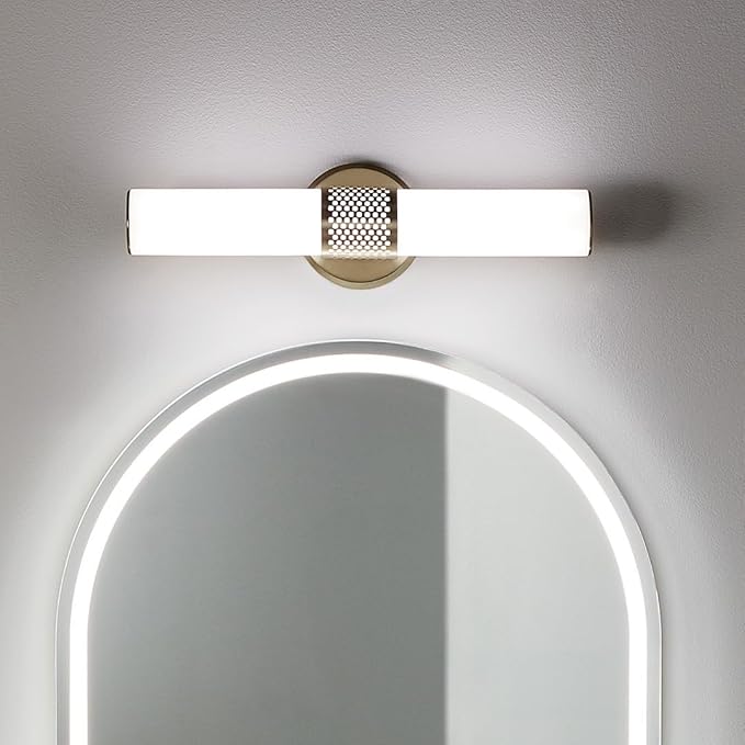 Kichler Sashi 18" LED Small Bath Bar with White Glass in Champagne Bronze, Modern, for Vanity, Fireplace, Buffet, Hallway, Vanity Mirror, (18" W x 5" H), 55191CPZLED