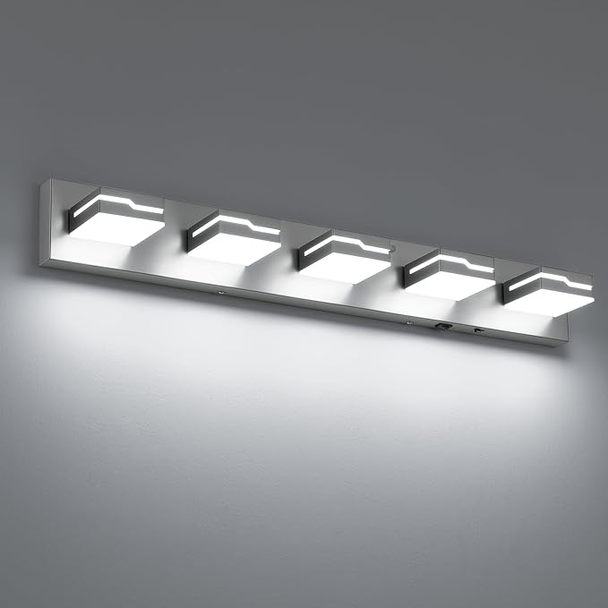 LED Modern Bathroom Vanity Light 5-Light, 32 inch 3CCT Dimmable Nickel Vanity Lights for Bathroom Lighting Fixtures Over Mirror, Wireless Motion Sensor Bathroom Vanity Light
