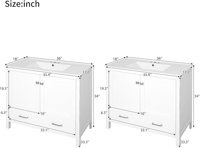 72" White Bathroom Vanity with Double Sink, 72 Inch Bathroom Vanity Set with Double Vanities (Separate), 2 Bathroom Vanities with Sink, Storage Shelf, and Divided Drawers (Mirror not included)