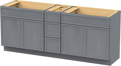 HomeBeyond 78 Inches Bathroom Vanity Base Cabinet Without Sink, Double Sink Top Sturdy Floor Mounted Cabinet with Door & Soft Closing Drawers, Sliver, VA4133-2+VA4112-3