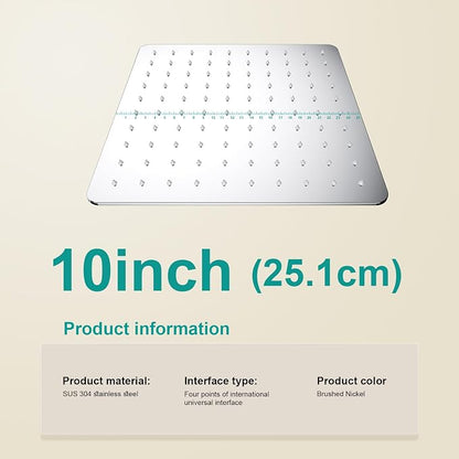 Square Rain Shower Head, High Flow Stainless Steel,Work with any decorative style，All Metal Rainfall Shower Head (Chrome, 10)