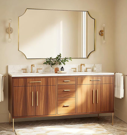 30x48 Inch Brushed Gold Mirror, Unique Rectangle Mirror for Bathroom, Large Scalloped Bathroom Mirror with Rust-Proof Stainless Steel 1" Frame, Hangs Vertically or Horizontally