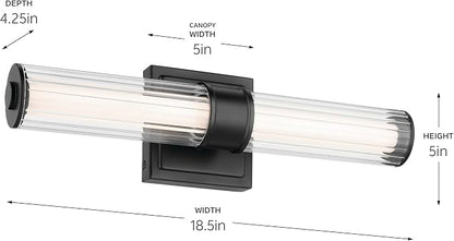 Kichler Laurene 18.5" LED Small Linear Bath Bar with Clear Fluted Glass in Black, for Vanity, Hallways, Buffet, Fireplace, (18.5" W x 5" H) 55195BKLED