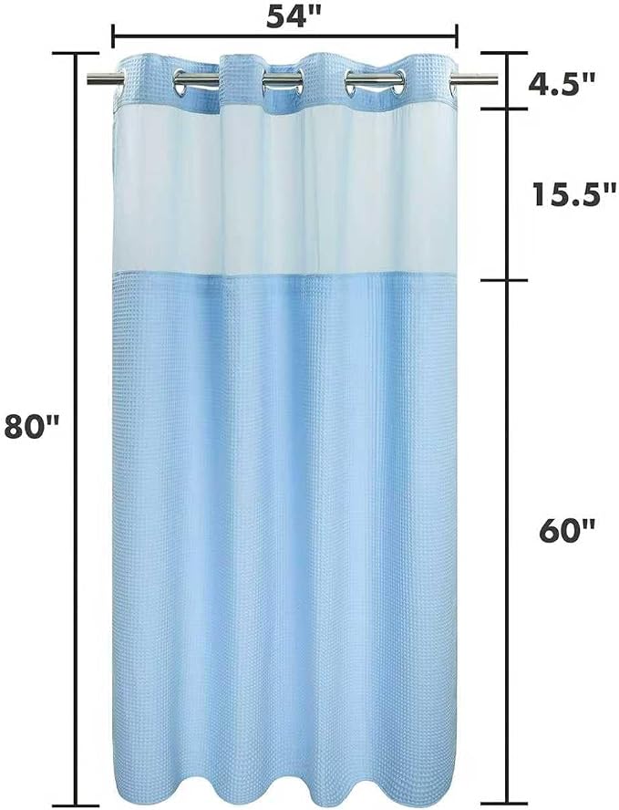 River Dream Cotton Blend Shower Curtain Set with Liner, Sky Blue, 54x80 | Waffle Weave, No Hook Needed, with Snap in Replacement Liner, Top Sheer Window, Hotel Quality Fabric for Bathroom