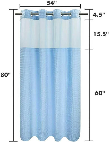 River Dream Cotton Blend Shower Curtain Set with Liner, Sky Blue, 54x80 | Waffle Weave, No Hook Needed, with Snap in Replacement Liner, Top Sheer Window, Hotel Quality Fabric for Bathroom