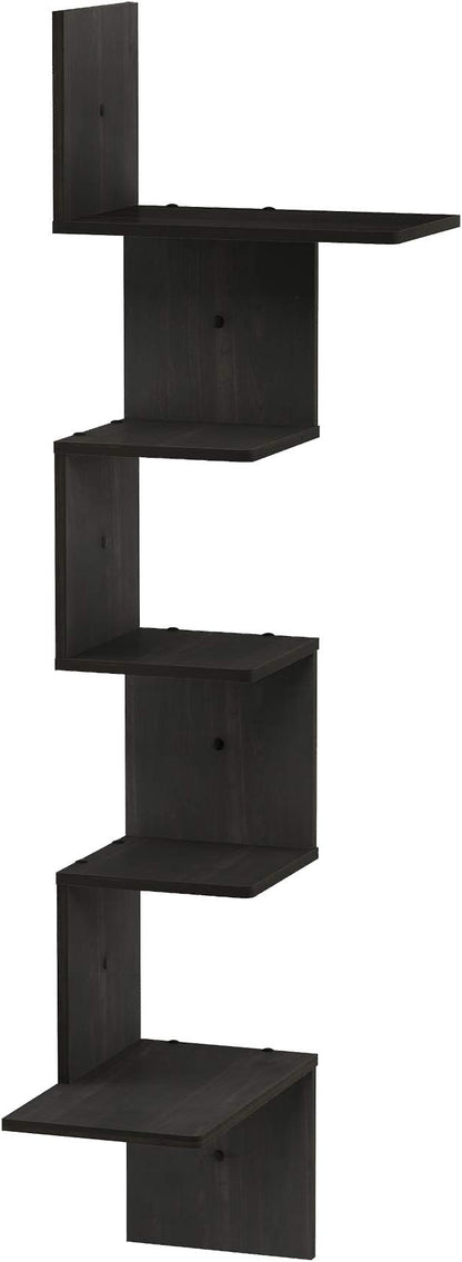 Furinno Rossi Wall Mounted Shelves, 5-Tier Rectangle, Espresso/Black
