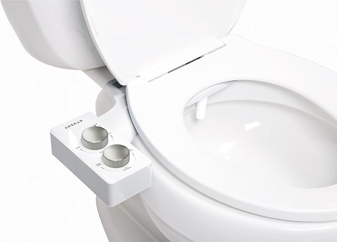 TUSHY Spa 2.0 Cool to Warm Water Bidet Toilet Seat Attachment, White/Silver | Non-Electric, Self-Cleaning Smart Spray Nozzle, Adjustable Pressure and Angle Control, Sink Access Required Within 6 Feet