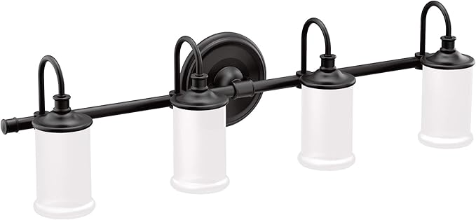 Moen YB6464BL Belfield 4-Light Dual-Mount Bath Bathroom Vanity Fixture with Frosted Glass, Matte Black