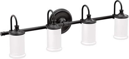 Moen YB6464BL Belfield 4-Light Dual-Mount Bath Bathroom Vanity Fixture with Frosted Glass, Matte Black