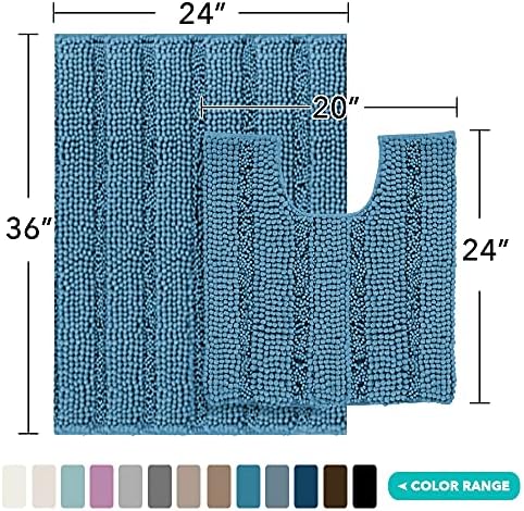 2-Piece Bathroom Rug Set with U-Shaped Mat, Soft Chenille, Turquoise Blue