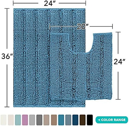 2-Piece Bathroom Rug Set with U-Shaped Mat, Soft Chenille, Turquoise Blue