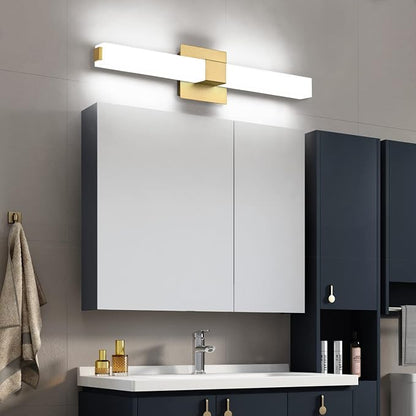Gold Bathroom Light Fixtures - 24 inch LED Vanity Lights 18W - Modern Bathroom Lights Over Mirror Cool White Light