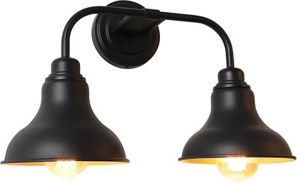 18-Inch 2-Light Farmhouse Bathroom Vanity Light Over Mirror, Black | Rustic industrial style, metal construction, 2 E26 sockets, 60W max each, dimmable, 7.08 in. shades, bathroom mirror, bedroom