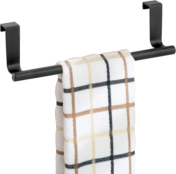 mDesign Over-the-Cabinet Towel Bar Holder for Bathroom or Kitchen - 9", Matte Black