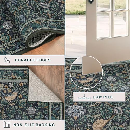 Hazo Haus Boho Vintage 2'6"x8' 8ft Hallyway Long Runner Rug - Non Slip Washable Front Door Rug Indoor Entrance, Kitchen, Bathroom, Low Pile & Soft Woodland Floral Kitchen Floor Mats