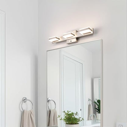 mirrea 20" 3 Light 3CCT LED Brushed Nickel Bathroom Vanity Light Fixture | Over Mirror,3000K/4000K/5000K ,Dimmable,Light Fixtures for Mirror,Rust-resistant,Moisture-resistant,Acrylic shade