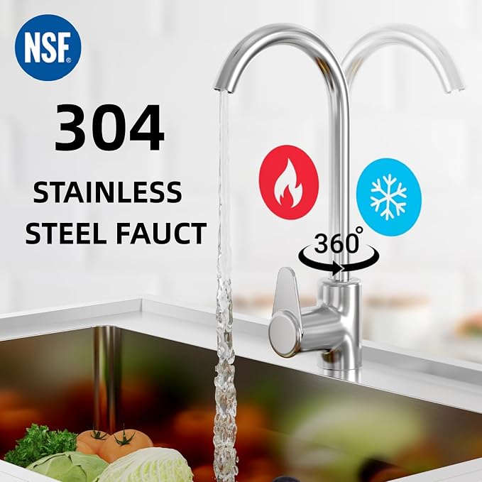 Free Standing Utility Sink, 24" Single Bowl Stainless Steel Commercial Kitchen Sink with Cold and Hot Water Pipe, for Indoor & Outdoor | Free Standing Utility Sink with Cold and Hot Water Pipe, for Kitchen, Laundry