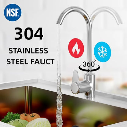 Stainless Steel Utility Sink, 47" Single Bowl Commercial Sink | Free Standing Utility Sink with Cold and Hot Water Pipe & Workbench, for Kitchen, Laundry