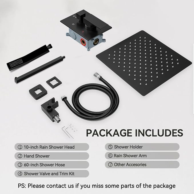 Shower System Shower Faucet Set, STARBATH 10" Wall Mount Rain Shower Head and Handheld Spray for Two Person, Rainfall Shower System with Diverter Valve and Trim Kit Complete,Matte Black