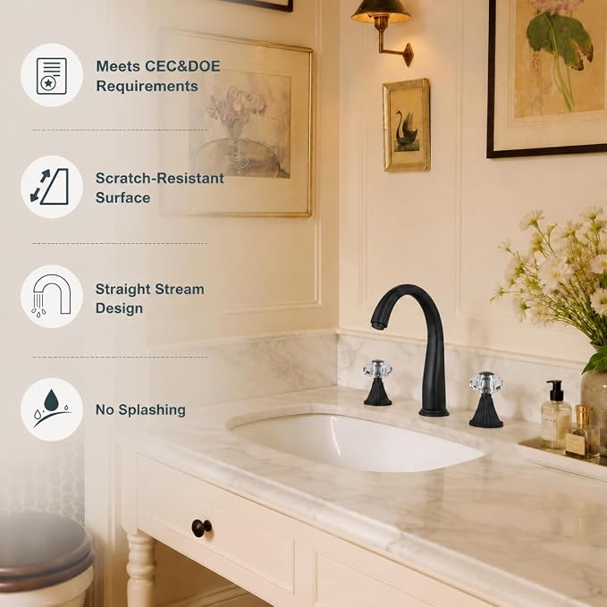 Bathroom Faucets 3 Hole, Sink Faucet 3 Hole with Crystal Knobs, White Gold Bathroom Sink Vanity Vintage Taps with Supply Hoses, Three Hole Vessel Bathroom Faucets,llaves para lavamanos de baño