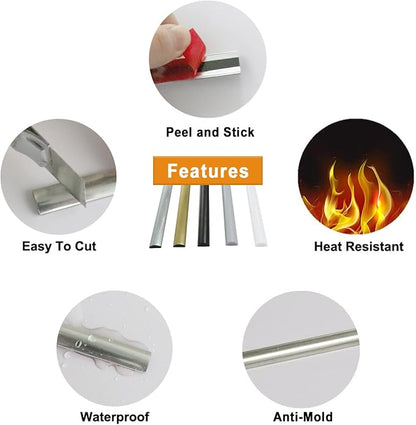 STICKGOO 10-Pack Peel and Stick Trim for Backsplash Tile Edge, 12" Tile Edge Trim Self-Adhesive Liner for Corner Decor in Silver