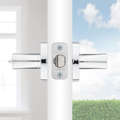 Kwikset Tripoli Lever Entry Door Handle with Lock and Key, Secure Keyed Reversible Lever Exterior, Doorlock, For Front Entrance and Bedrooms, Polished Chrome, Pick Resistant Smartkey Rekey Security