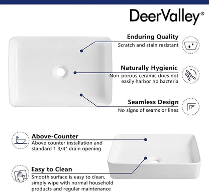 DeerValley DV-1V032 Ally White Ceramic Rectangular Vessel Bathroom Sink