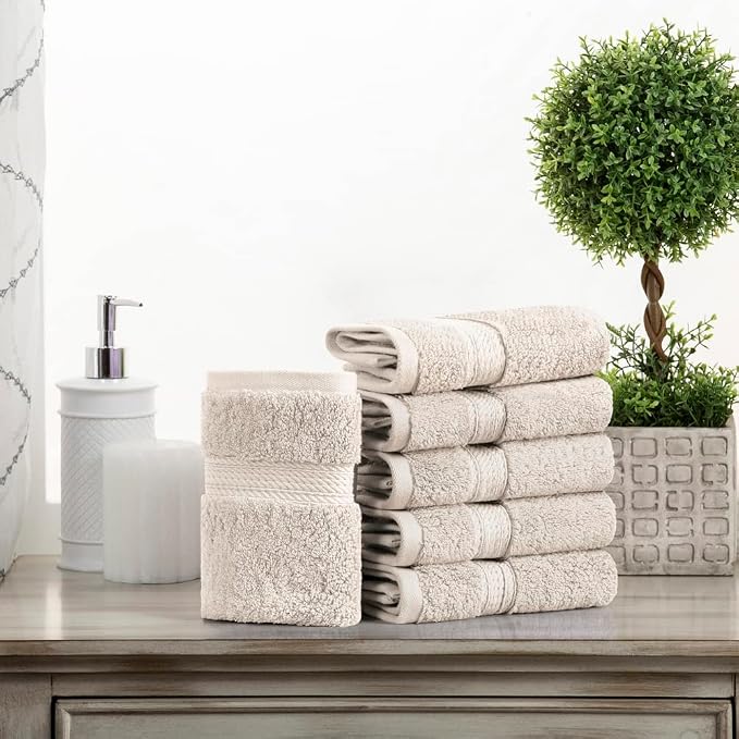 Superior Egyptian Cotton Plush & Absorbent, Face Towel Set of 6, Stone | Quick Dry, Soft Luxury Towel Set, Bath Essentials for Bathroom, Guest Bath, Spa, 2 Piece Face, Madeline Towels