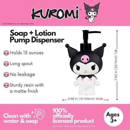 Sanrio Kuromi Soap/Lotion/Hand Sanitizer Resin Pump Dispenser, 13 Ounces, (Officially Licensed Product) by Franco