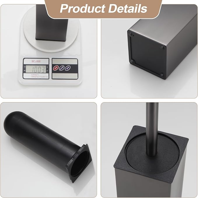 BGL Standing Toilet Brush and Holder GunGrey Aluminium Toilet Bowl Cleaner Brush and Holder for Bathroom Storage and Organization, Square Design Sturdy and Space Saving