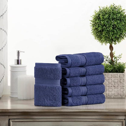 Superior Egyptian Cotton Plush & Absorbent, Face Towel Set of 6, Navy Blue | Quick Dry, Soft Luxury Towel Set, Bath Essentials for Bathroom, Guest Bath, Spa, 2 Piece Face, Madeline Towels