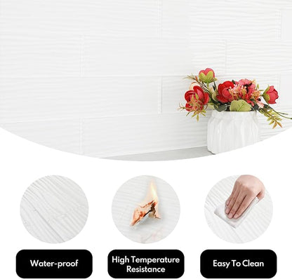 White Glass Subway Tile, Water Wave Glass for Shower Bathroom Kitchen Backsplash Wall, 3 x 12 Inch, 4 Sq.Ft.