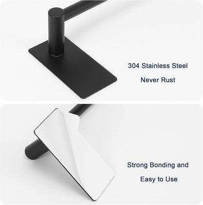 NearMoon Self Adhesive Bathroom Towel Bar- Stainless Steel Bath Wall Shelf Rack Hanging Towel Stick On Sticky Hanger Contemporary Style, NO Drilling (2 Pack, Matte Black, 12-Inch Towel Rack)