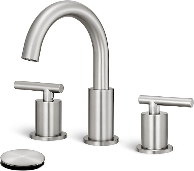8 Inch Widespread Bathroom Faucet 3 Hole with Pop-up Drain, 2 Handle Bathroom Sink Faucet, Modern Vanity Faucet for Bathroom Sink with 360° Swivel Spout（Brushed Nickel）