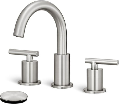 8 Inch Widespread Bathroom Faucet 3 Hole with Pop-up Drain, 2 Handle Bathroom Sink Faucet, Modern Vanity Faucet for Bathroom Sink with 360° Swivel Spout（Brushed Nickel）