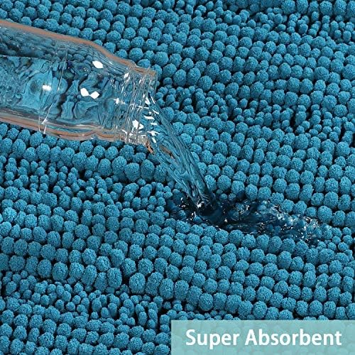 Turquoize Non-Slip Bath Mat Oversize Bathroom Rug Shag Shower Mat Ultra Soft & Water Absorbent Bath Rug for Bathroom/Kitchen Washable Rug, Perfect for Doormats, Tub, Size 59" X 20", Turquoise Blue