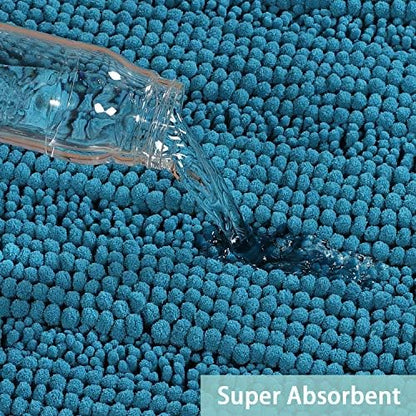 Turquoize Non-Slip Bath Mat Oversize Bathroom Rug Shag Shower Mat Ultra Soft & Water Absorbent Bath Rug for Bathroom/Kitchen Washable Rug, Perfect for Doormats, Tub, Size 59" X 20", Turquoise Blue