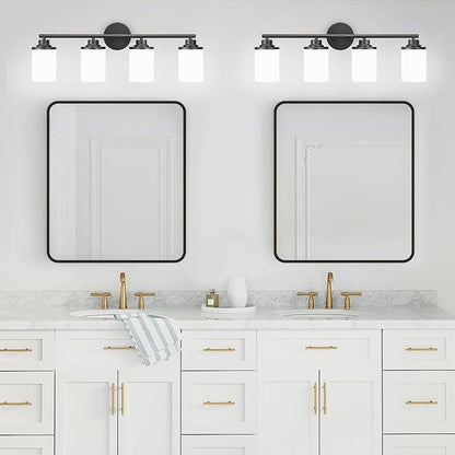 Bathroom Light Fixtures,Matte Black Bathroom Lights,4-Light Vanity Light Over Mirror,Modern Vanity Light Fixture with Frosted Glass