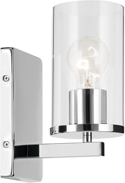 Crosby 4.5" 1-Light Wall Sconce with Clear Glass in Chrome, for Bathroom, Powder Room, Hallway, Kitchen, Bedroom, Fireplace, (4.5" x 9.25"), 45495CHCLR